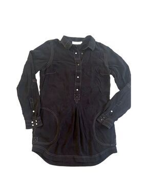 Go Silk Long Sleeve Tunic Popover Blouse Gray Snap Closure Pockets Size S